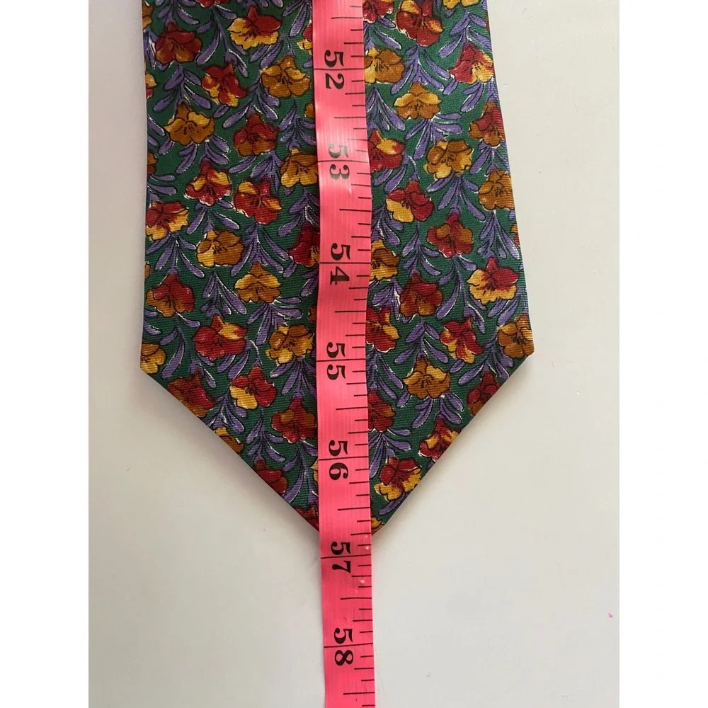 Robert Stock Mens Silk Necktie Green Floral Botanical Print Made in USA 57x3.75